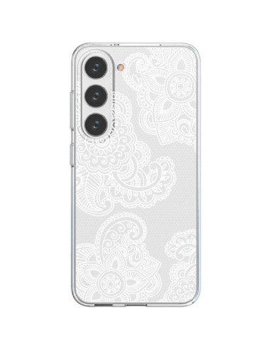 Cover Samsung Galaxy S23 5G Lacey Paisley Mandala Bianco Fiori Trasparente - Sylvia Cook