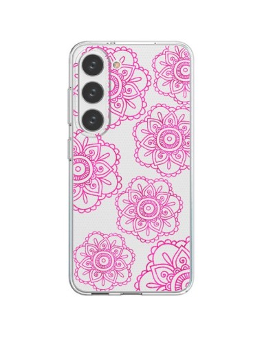 Coque Samsung Galaxy S23 5G Pink Doodle Flower Mandala Rose Fleur Transparente - Sylvia Cook