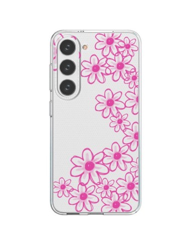 Coque Samsung Galaxy S23 5G Pink Flowers Fleurs Roses Transparente - Sylvia Cook
