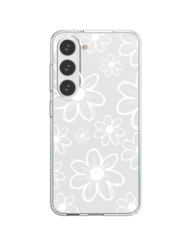 Coque Samsung Galaxy S23 5G Mandala Blanc White Flower Transparente - Sylvia Cook
