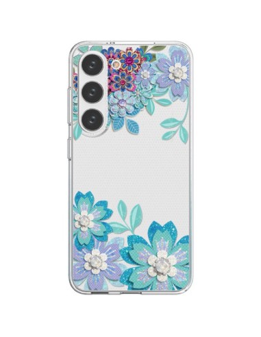 Coque Samsung Galaxy S23 5G Winter Flower Bleu, Fleurs d'Hiver Transparente - Sylvia Cook