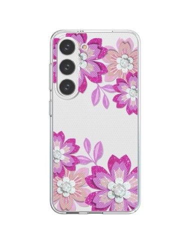 Coque Samsung Galaxy S23 5G Winter Flower Rose, Fleurs d'Hiver Transparente - Sylvia Cook