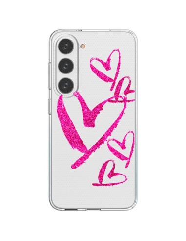 Coque Samsung Galaxy S23 5G Pink Heart Coeur Rose Transparente - Sylvia Cook