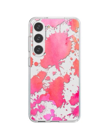 Coque Samsung Galaxy S23 5G Watercolor Splash Taches Rose Orange Transparente - Sylvia Cook