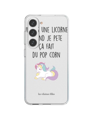 Coque Samsung Galaxy S23 5G Je suis une licorne, quand je pète ça fait du pop corn - Les Vilaines Filles