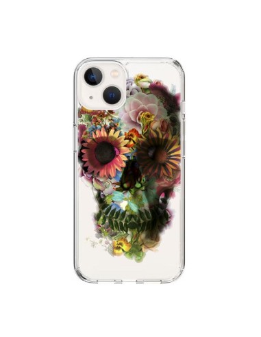 iPhone 15 Case Skull Flowers Clear - Ali Gulec