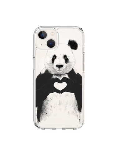 Coque iPhone 15 Panda All You Need Is Love Transparente - Balazs Solti