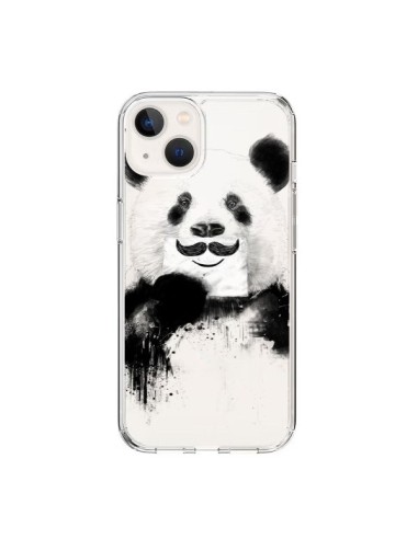 Coque iPhone 15 Funny Panda Moustache Transparente - Balazs Solti