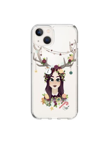 iPhone 15 Case Girl Christmas Wood Deer Clear - Chapo
