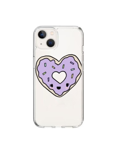 Coque iPhone 15 Donuts Heart Coeur Violet Transparente - Claudia Ramos