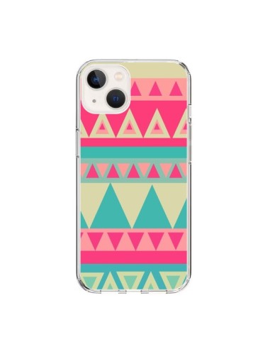 Coque iPhone 15 Azteque Rose Vert - Eleaxart