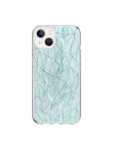 Coque iPhone 15 Courbes Meandre Bleu Vert Nuageux - Léa Clément