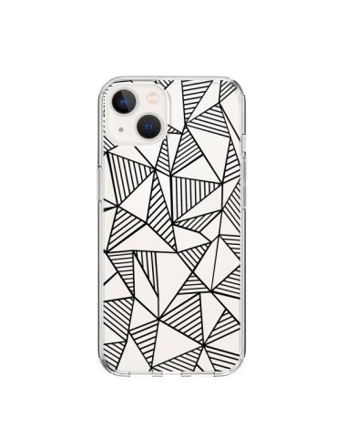 Coque iPhone 15 Lignes Grilles Triangles Grid Abstract Noir Transparente - Project M