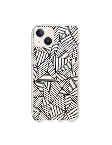 Coque iPhone 15 Lignes Grilles Triangles Full Grid Abstract Noir Transparente - Project M