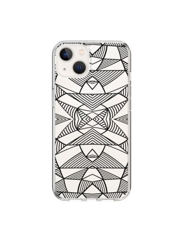 Coque iPhone 15 Lignes Miroir Grilles Triangles Grid Abstract Noir Transparente - Project M