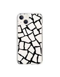 Coque iPhone 15 Girafe Mosaïque Noir Transparente -...