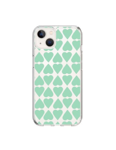 Coque iPhone 15 Coeurs Heart Mint Bleu Vert Transparente - Project M