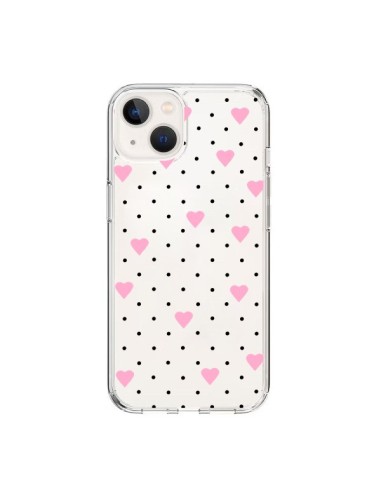 Cover iPhone 15 Punti Cuori Rosa Trasparente - Project M