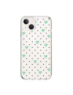 Coque iPhone 15 Point Coeur Mint Bleu Vert Pin Point...