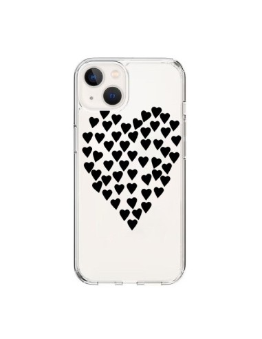 Coque iPhone 15 Coeurs Heart Love Noir Transparente - Project M