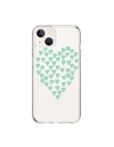 Coque iPhone 15 Coeurs Heart Love Mint Bleu Vert Transparente - Project M