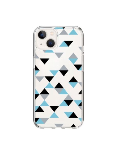 Coque iPhone 15 Triangles Ice Blue Bleu Noir Transparente - Project M