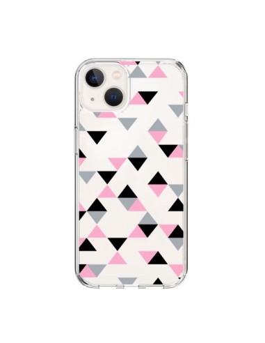 Coque iPhone 15 Triangles Pink Rose Noir Transparente - Project M