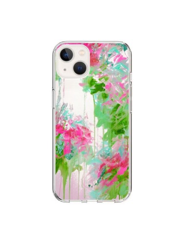 iPhone 15 Case Flowers Pink Green Clear - Ebi Emporium