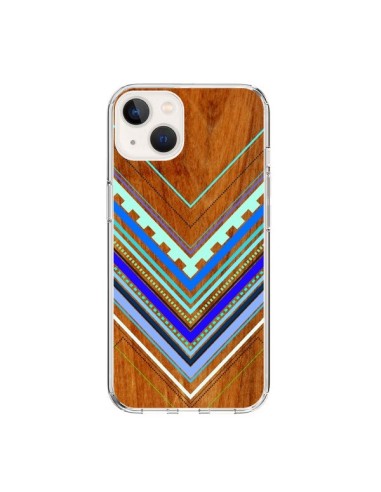 Coque iPhone 15 Azteque Arbutus Blue Bois Aztec Tribal - Jenny Mhairi