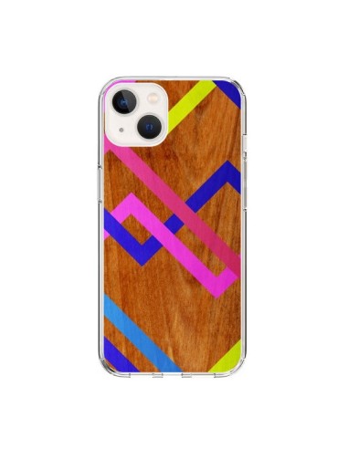 Coque iPhone 15 Pink Yellow Wooden Bois Azteque Aztec Tribal - Jenny Mhairi