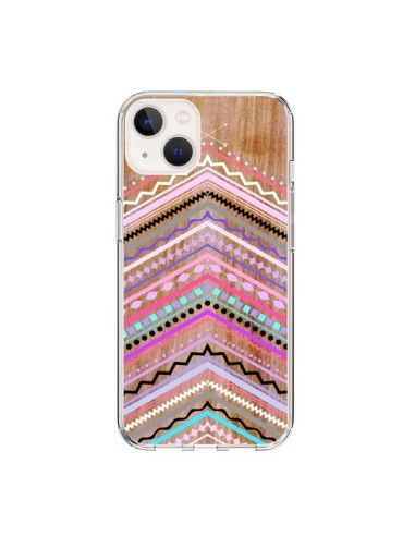 Coque iPhone 15 Purple Chevron Wild Wood Bois Azteque Aztec Tribal - Jenny Mhairi