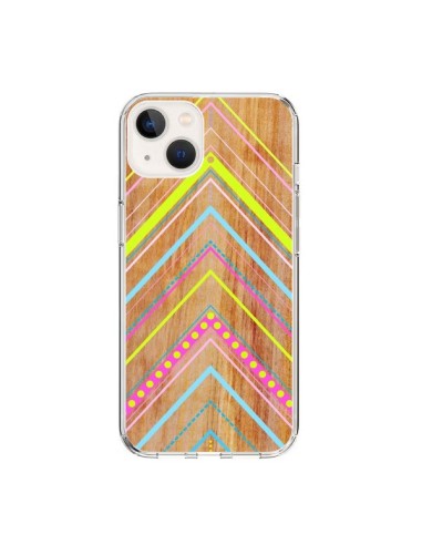 Coque iPhone 15 Wooden Chevron Pink Bois Azteque Aztec Tribal - Jenny Mhairi