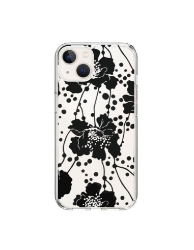 Coque iPhone 15 Fleurs Noirs Flower Transparente - Dricia Do