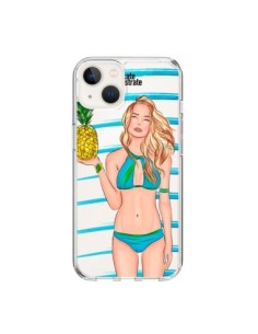 Cover iPhone 15 Malibu Ananas Plage Ete Blu Trasparente -...