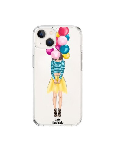 Coque iPhone 15 Girls Balloons Ballons Fille Transparente - kateillustrate
