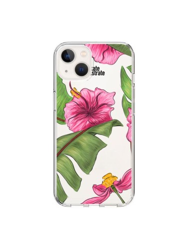 Cover iPhone 15 Tropical Leaves Fioris Foglie Trasparente - kateillustrate