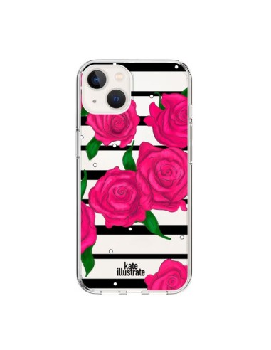 Cover iPhone 15 Rosa Fiori Trasparente - kateillustrate