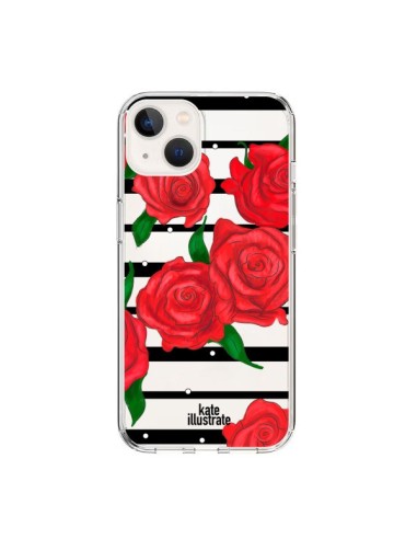 Coque iPhone 15 Red Roses Rouge Fleurs Flowers Transparente - kateillustrate