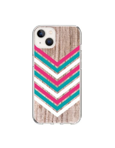 Coque iPhone 15 Tribal Aztèque Bois Wood Flèche Rose Bleu - Laetitia