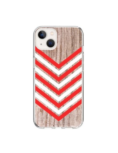 Cover iPhone 15 Tribale Azteco Legno Wood Freccia Rosso Bianco - Laetitia