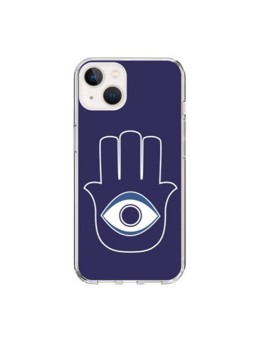 Coque iPhone 15 Main de Fatma Oeil Bleu - Laetitia