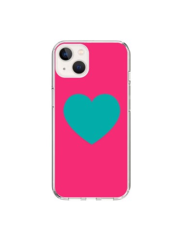 Cover iPhone 15 Cuore Blu Sfondo Rosa - Laetitia