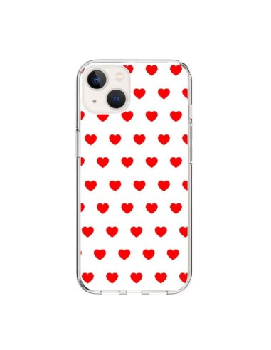 Coque iPhone 15 Coeurs Rouges Fond Blanc - Laetitia