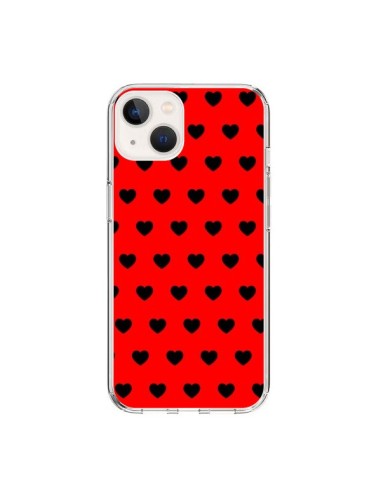 Coque iPhone 15 Coeurs Noirs Fond Rouge - Laetitia