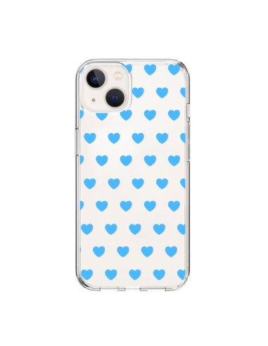 Coque iPhone 15 Coeur Heart Love Amour Bleu Transparente - Laetitia