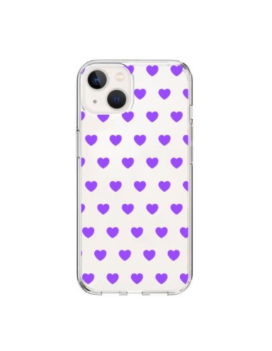 Coque iPhone 15 Coeur Heart Love Amour Violet Transparente - Laetitia
