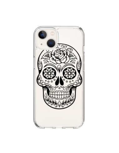 Coque iPhone 15 Tête de Mort Mexicaine Noir Transparente - Laetitia