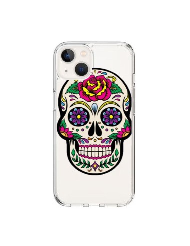 Coque iPhone 15 Tête de Mort Mexicaine Fleurs Transparente - Laetitia