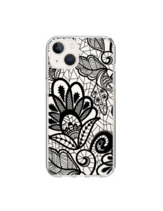 Coque iPhone 15 Lace Fleur Flower Noir Transparente -...