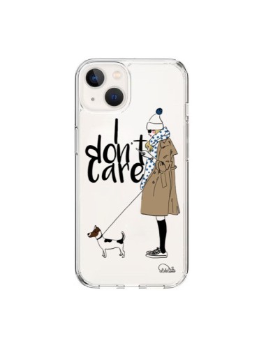 Coque iPhone 15 I don't care Fille Chien Transparente - Lolo Santo